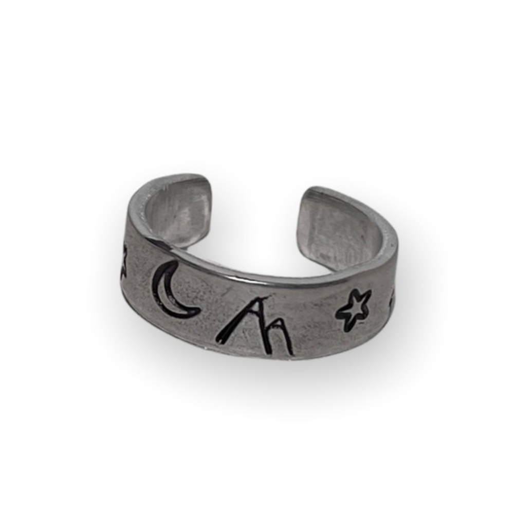 Handmade 7.5/8 stamped mountains & forest silver hypoallergenic‎ adjustable ring